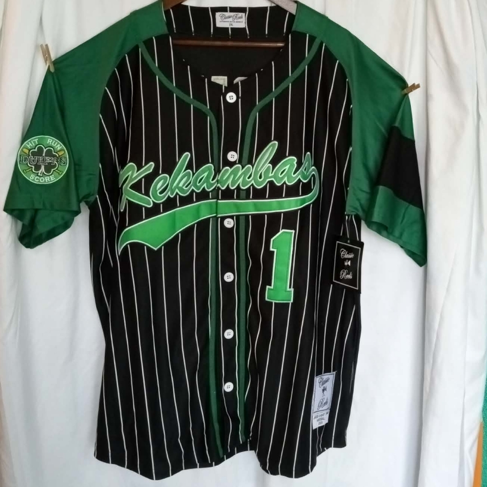 NWT Classic Reels Hardball XXL Kekambas Black Green Pinstripe Baseball Jersey